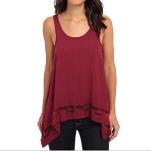 Free People Intimately Burgundy Lace-Trimmed Flowy Tank Top Womens S
